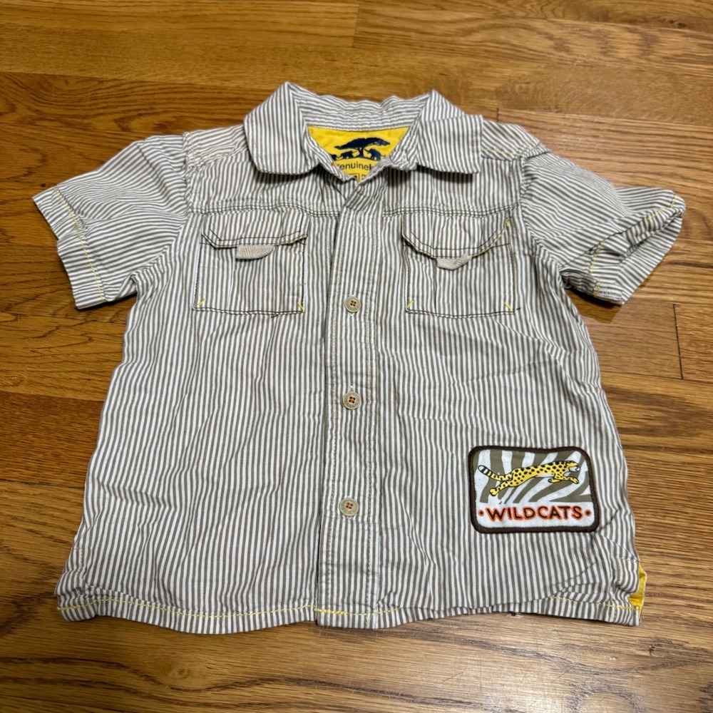 Genuine Kids OshKosh Boys 2T Striped Button Down Shirt Wildcats Safari Khaki